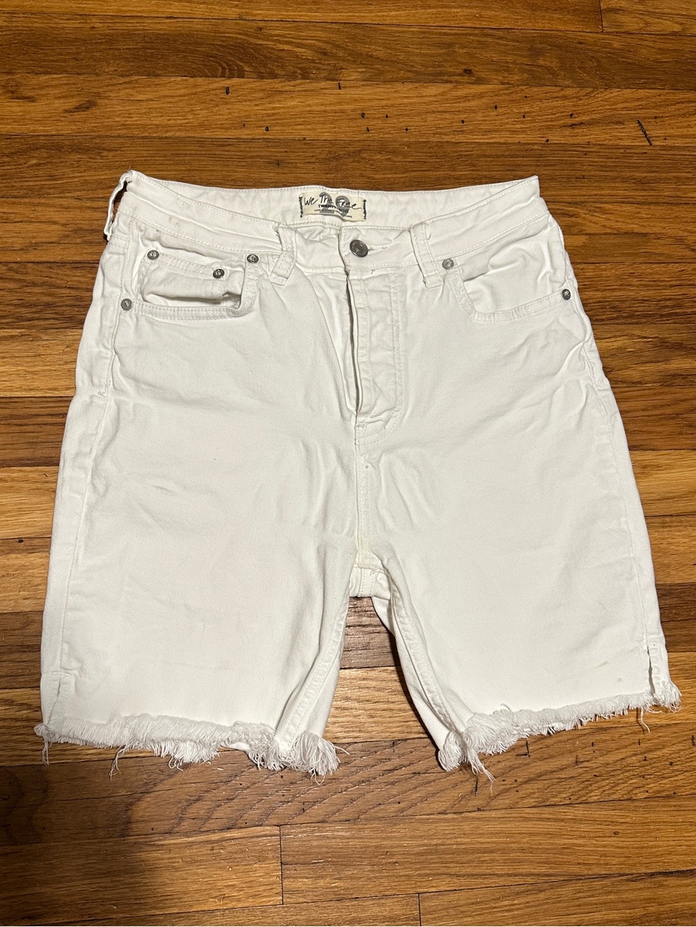 We The Free White Frayed Hem Denim Shorts